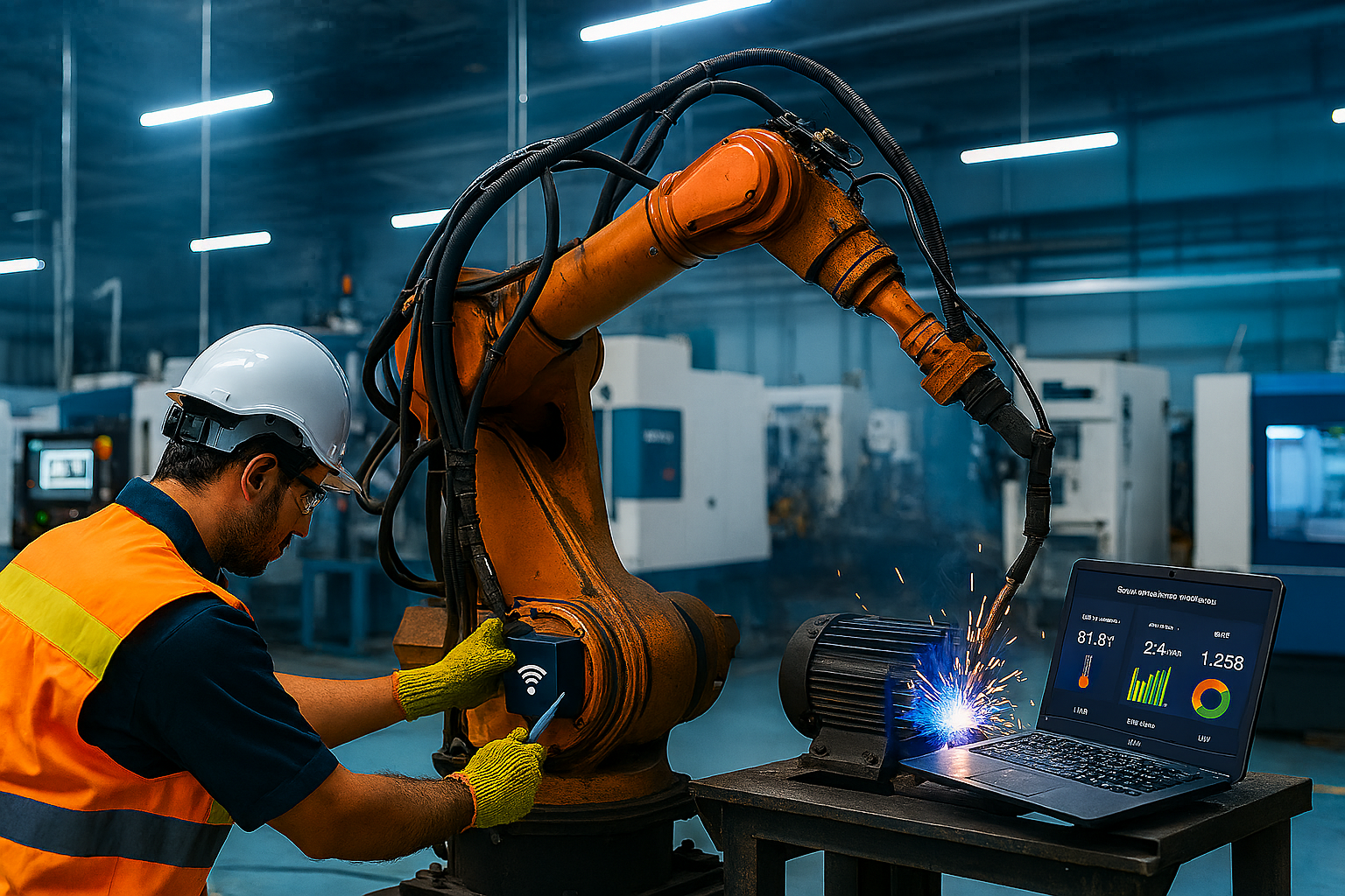 Operator with Tablet in Factory